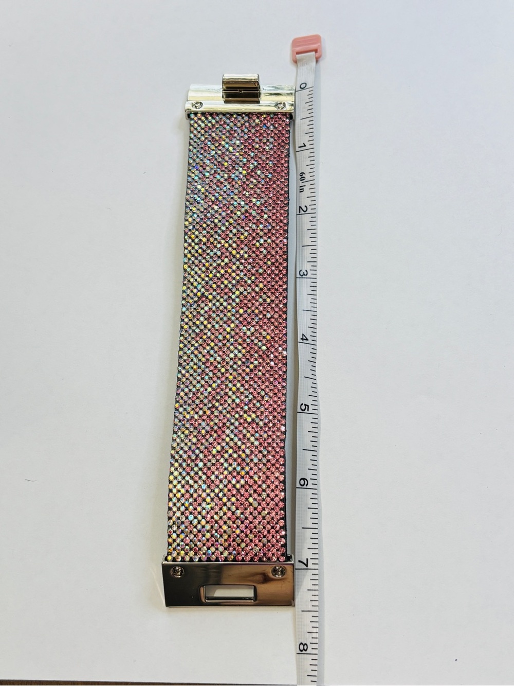 Jacqueline Kent Pink AB Rhinestone Wide Cuff Bracelet Silver Tone Statement 7.5” - Picture 9 of 12